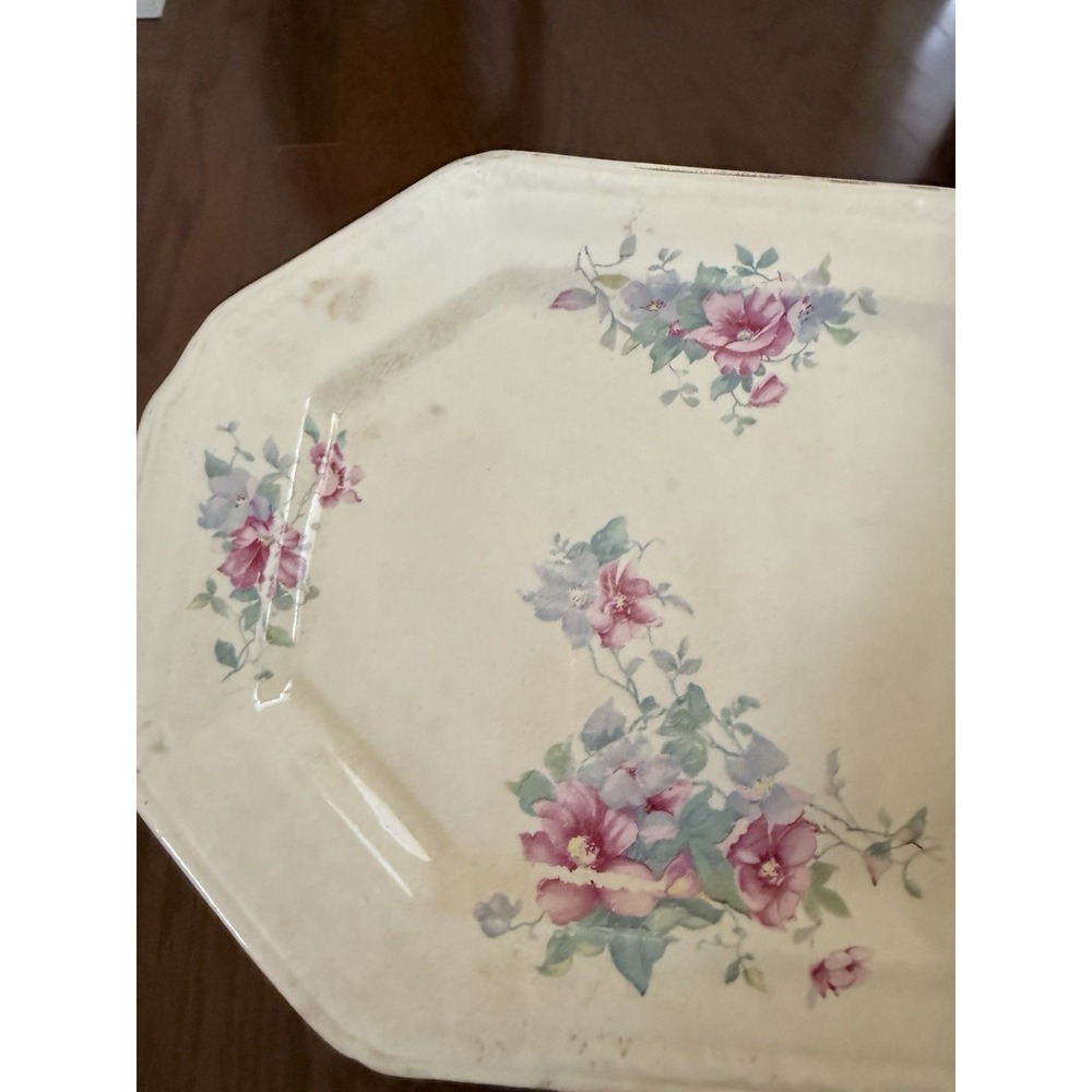 Vintage Edwin Knowles Floral China Serving Dish Platter 32-7 Cream Pink Cottage - Picture 6 of 8